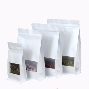 Белая бумажная упаковочная сумка Матовое окно с боковыми вставками с застежкой-молнией Упаковочные пакеты с застежкой-молнией
